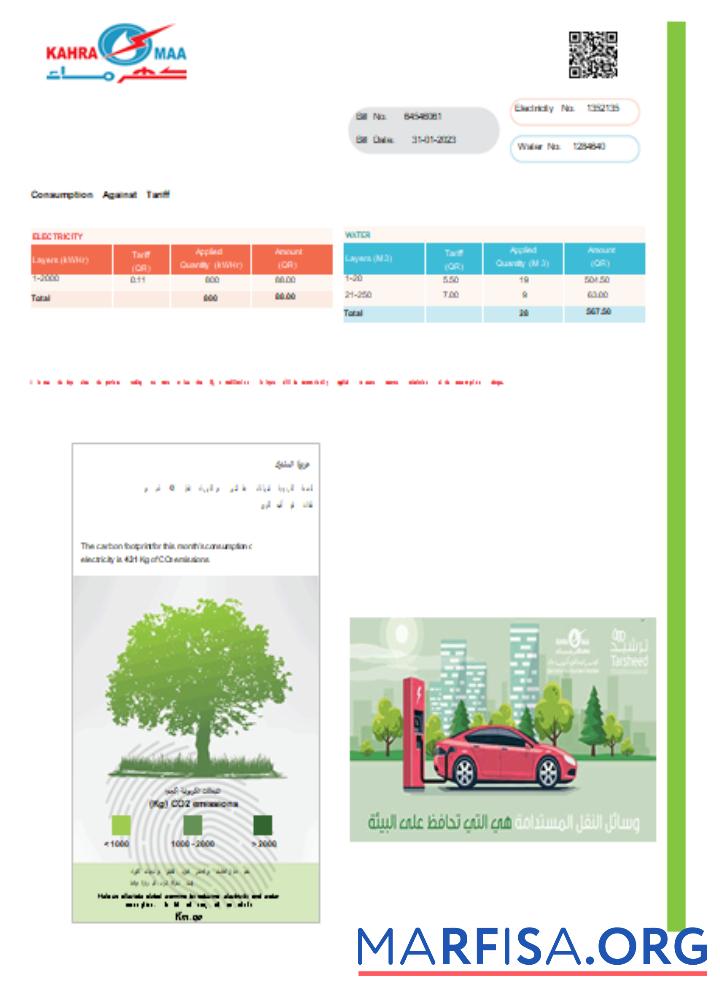 Blank Kahramaa utility business bill, page 2, SCR sample